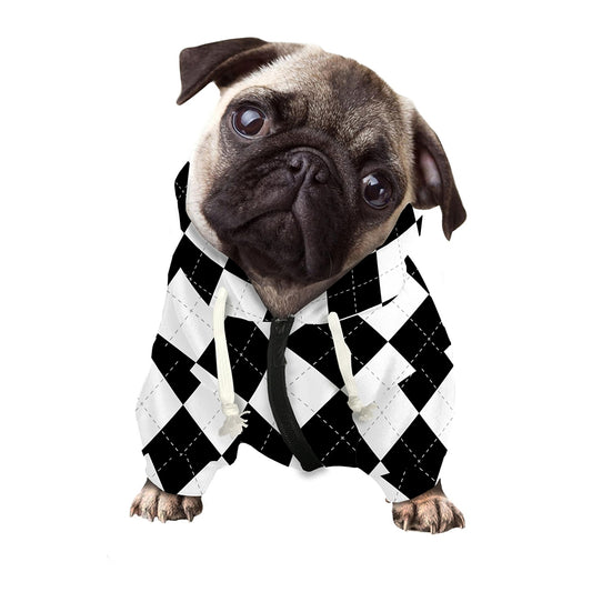 White And Black Argyle Pattern Print Dog Zip Up Hoodie