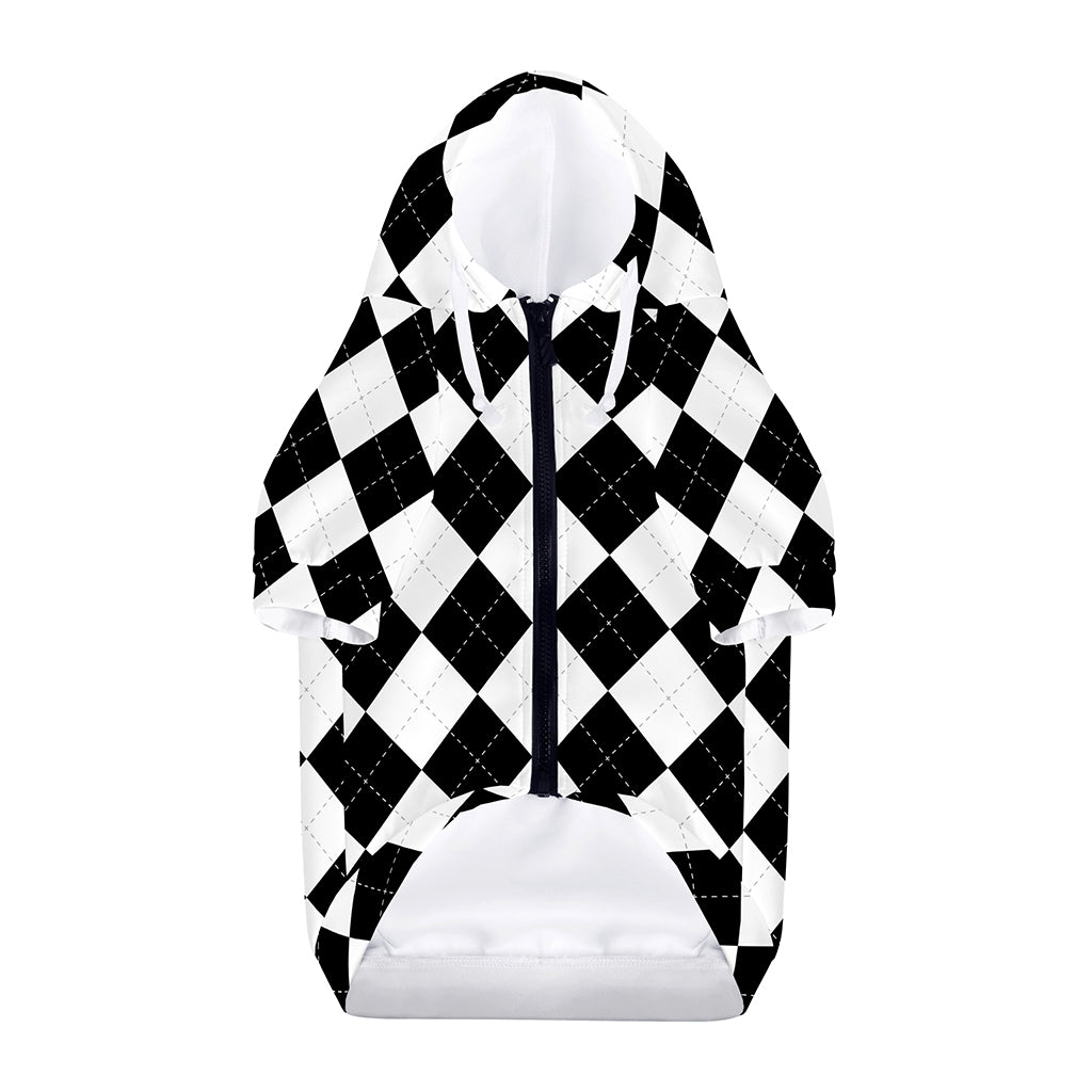 White And Black Argyle Pattern Print Dog Zip Up Hoodie