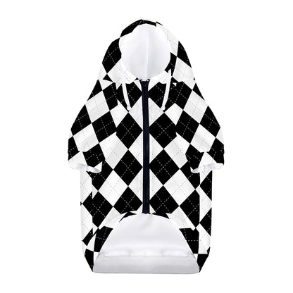 White And Black Argyle Pattern Print Dog Zip Up Hoodie
