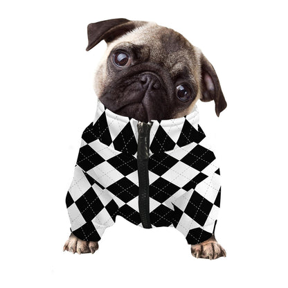 White And Black Argyle Pattern Print Dog Zip Up Jacket