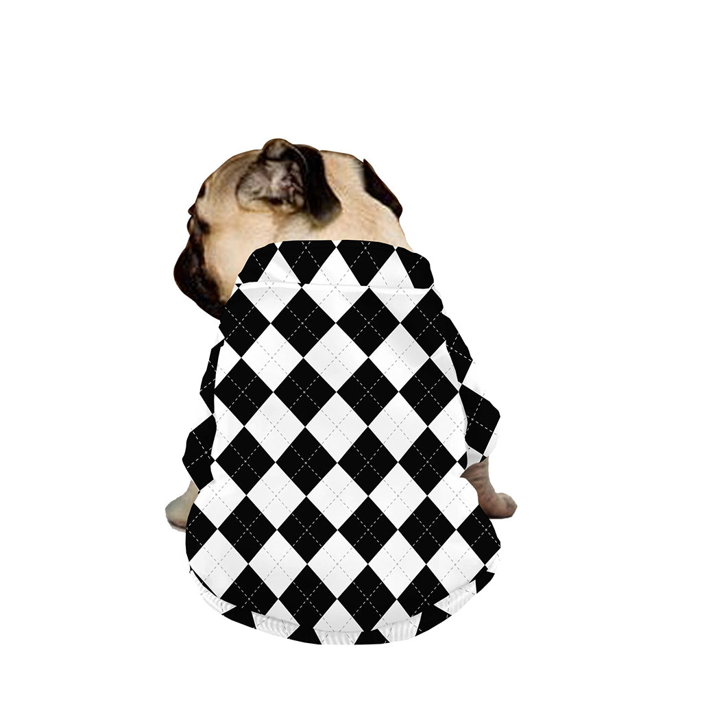 White And Black Argyle Pattern Print Dog Zip Up Jacket