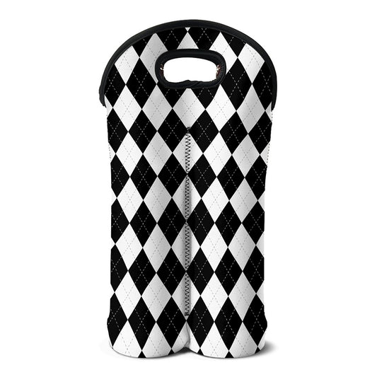White And Black Argyle Pattern Print Double Neoprene Wine Tote