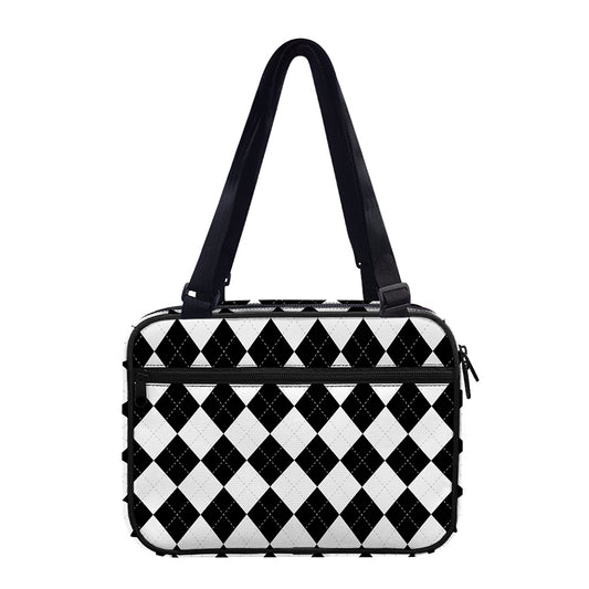 White And Black Argyle Pattern Print Double Strap Bible Bag