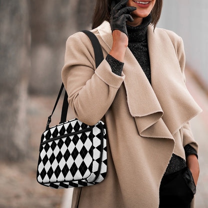 White And Black Argyle Pattern Print Double Strap Bible Bag