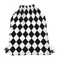 White And Black Argyle Pattern Print Drawstring Bag