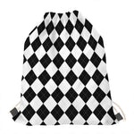 White And Black Argyle Pattern Print Drawstring Bag