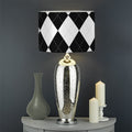 White And Black Argyle Pattern Print Drum Lamp Shade