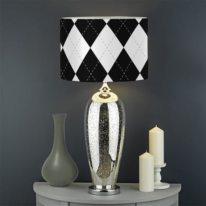 White And Black Argyle Pattern Print Drum Lamp Shade