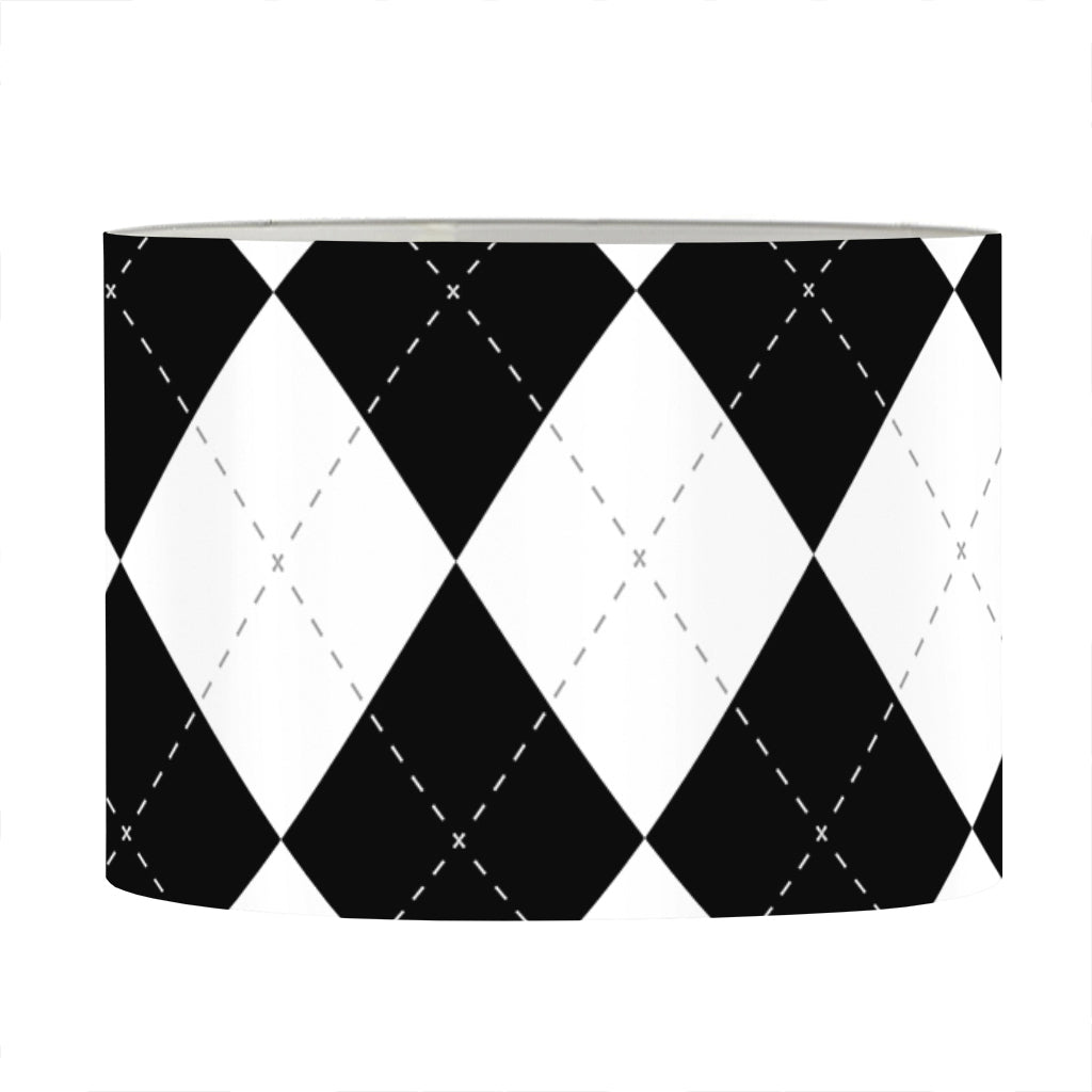 White And Black Argyle Pattern Print Drum Lamp Shade