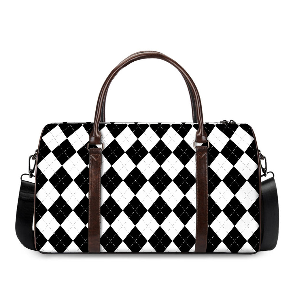 White And Black Argyle Pattern Print Duffle Bag