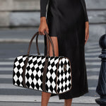 White And Black Argyle Pattern Print Duffle Bag