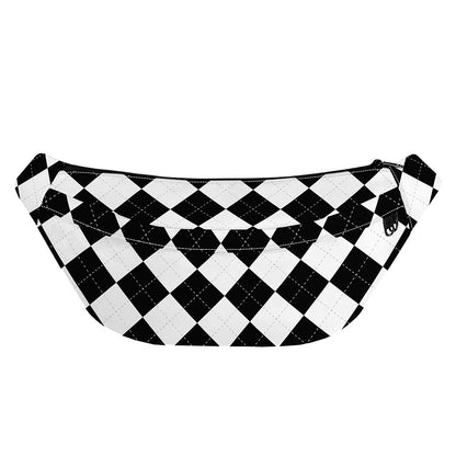 White And Black Argyle Pattern Print Fanny Pack