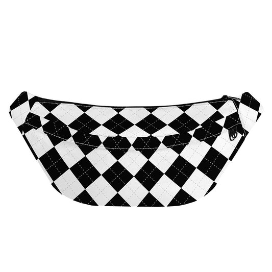 White And Black Argyle Pattern Print Fanny Pack