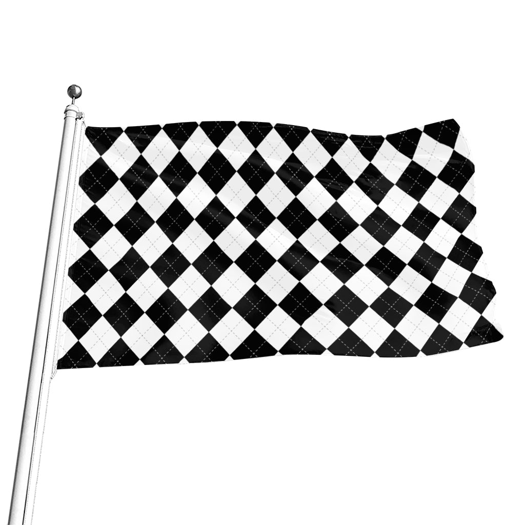 White And Black Argyle Pattern Print Flag