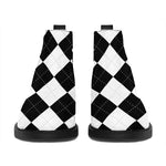 White And Black Argyle Pattern Print Flat Ankle Boots