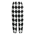 White And Black Argyle Pattern Print Fleece Lined Knit Pants