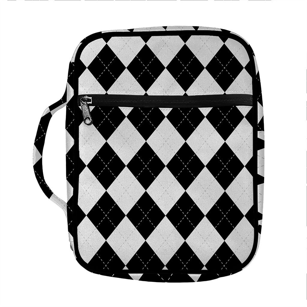 White And Black Argyle Pattern Print Front Pocket Bible Bag