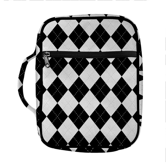 White And Black Argyle Pattern Print Front Pocket Bible Bag