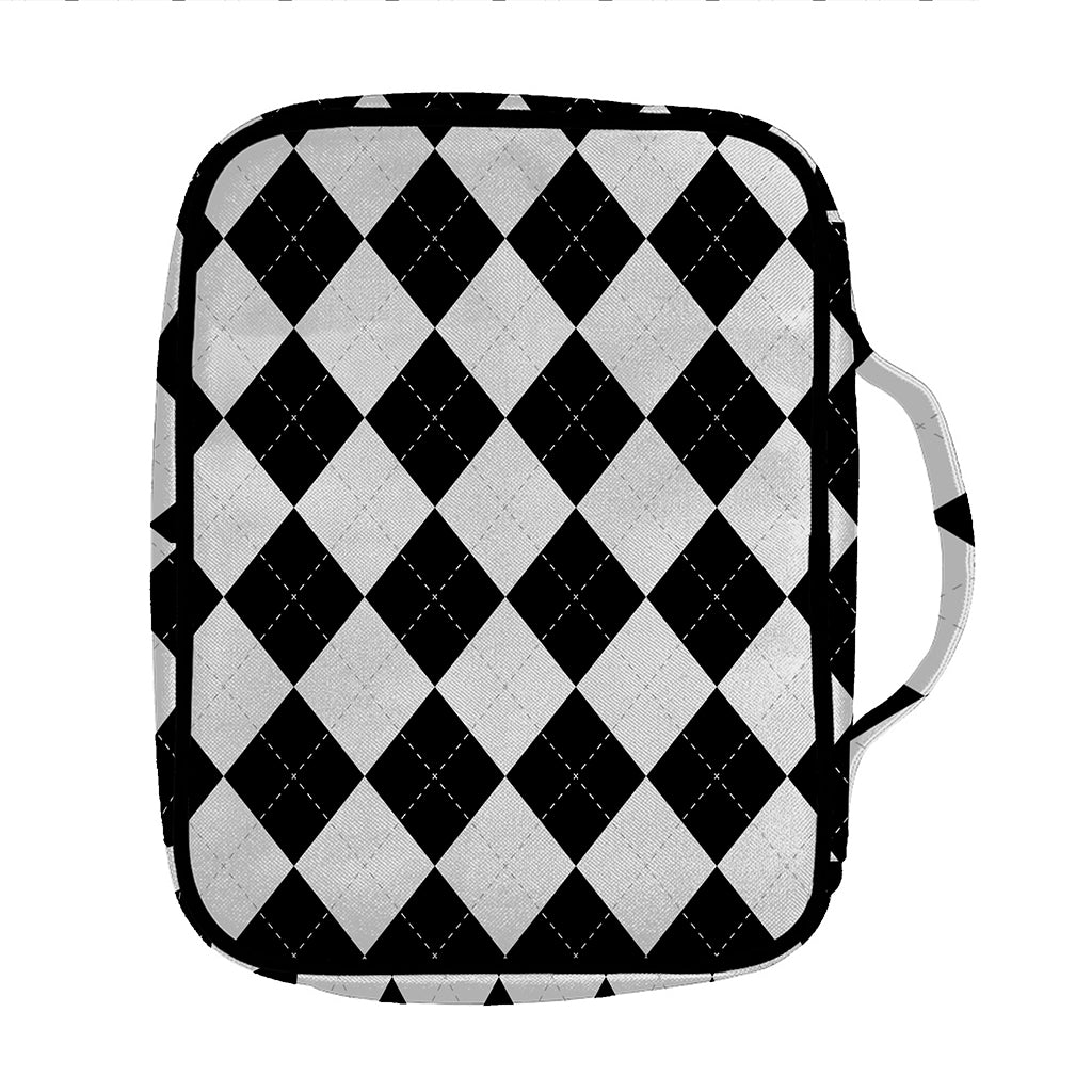 White And Black Argyle Pattern Print Front Pocket Bible Bag