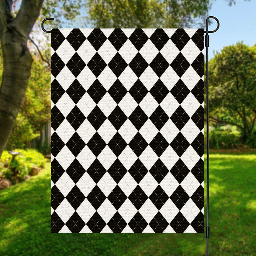 White And Black Argyle Pattern Print Garden Flag