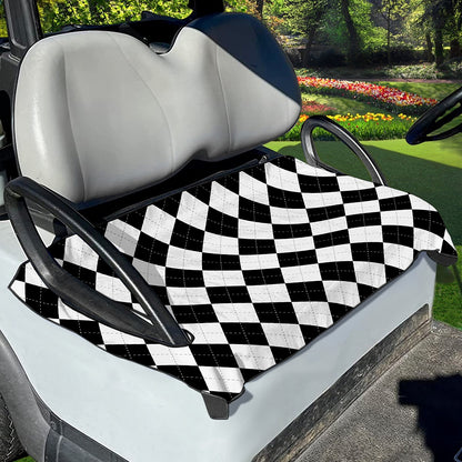White And Black Argyle Pattern Print Golf Cart Seat Cover