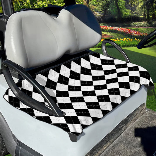 White And Black Argyle Pattern Print Golf Cart Seat Cover