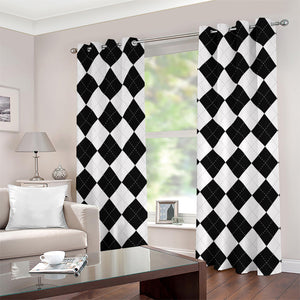 White And Black Argyle Pattern Print Grommet Curtains