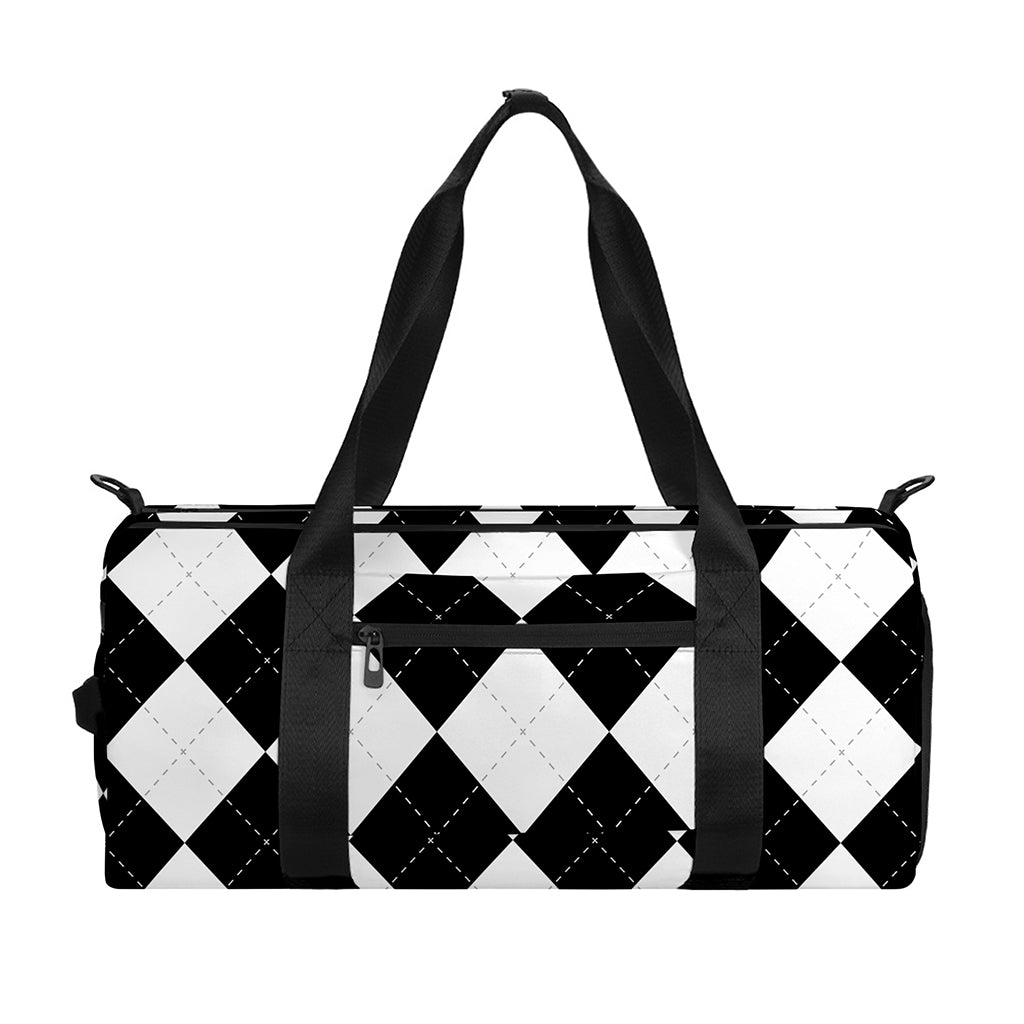 White And Black Argyle Pattern Print Gym Bag