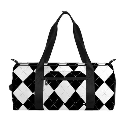 White And Black Argyle Pattern Print Gym Bag