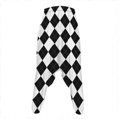 White And Black Argyle Pattern Print Hammer Pants