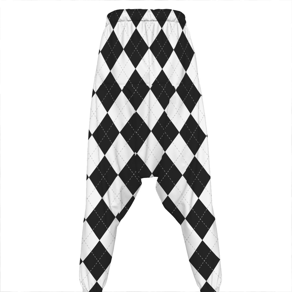 White And Black Argyle Pattern Print Hammer Pants