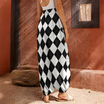 White And Black Argyle Pattern Print Harem Pants
