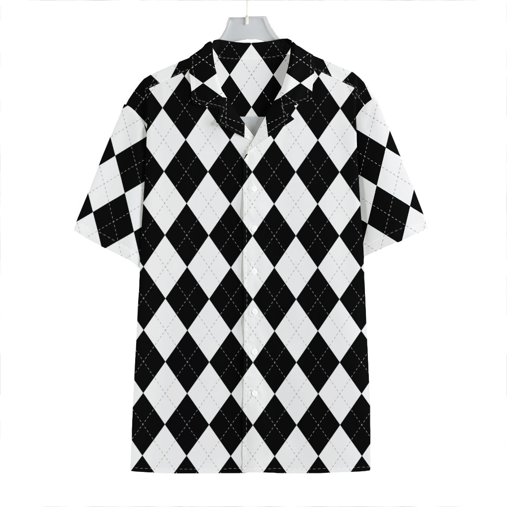 White And Black Argyle Pattern Print Hawaiian Shirt