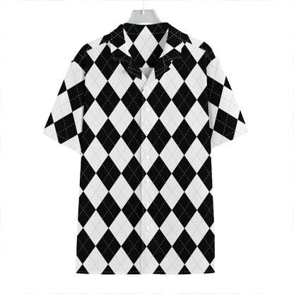 White And Black Argyle Pattern Print Hawaiian Shirt