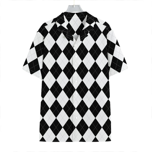 White And Black Argyle Pattern Print Hawaiian Shirt