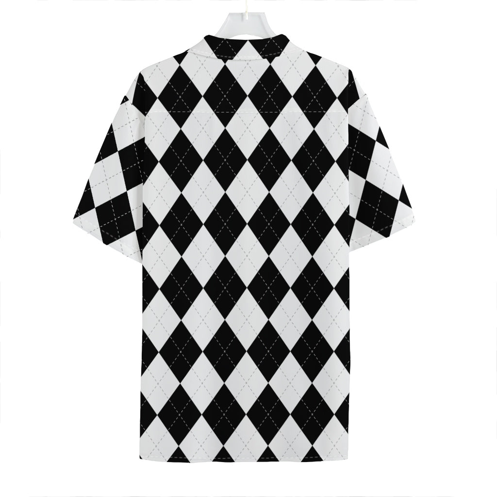 White And Black Argyle Pattern Print Hawaiian Shirt