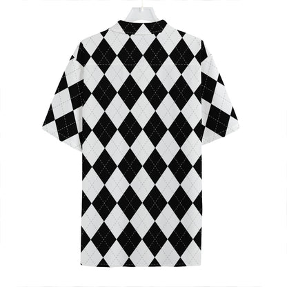 White And Black Argyle Pattern Print Hawaiian Shirt
