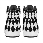 White And Black Argyle Pattern Print High Top Leather Sneakers