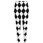 White And Black Argyle Pattern Print High-Waisted Pocket Leggings