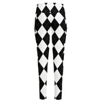 White And Black Argyle Pattern Print High-Waisted Pocket Leggings