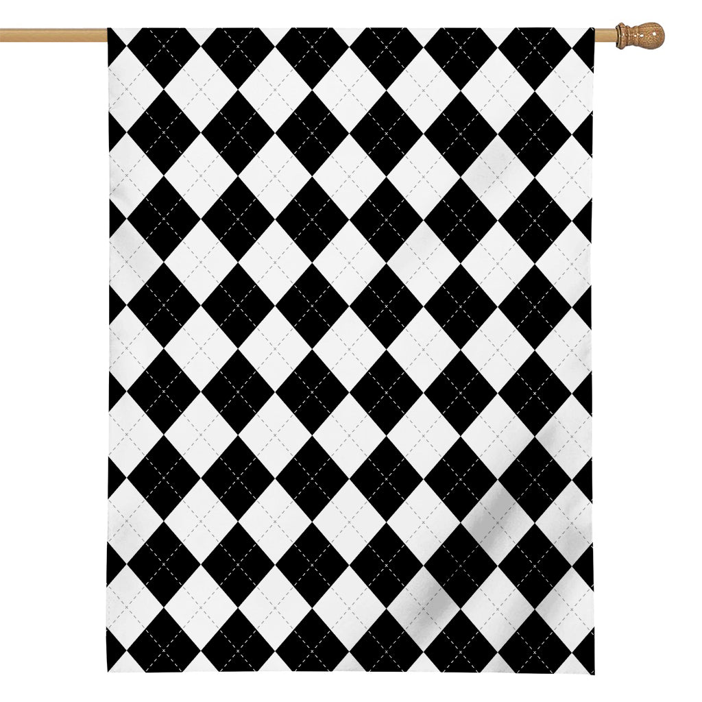 White And Black Argyle Pattern Print House Flag