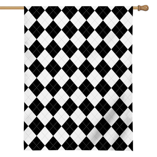 White And Black Argyle Pattern Print House Flag