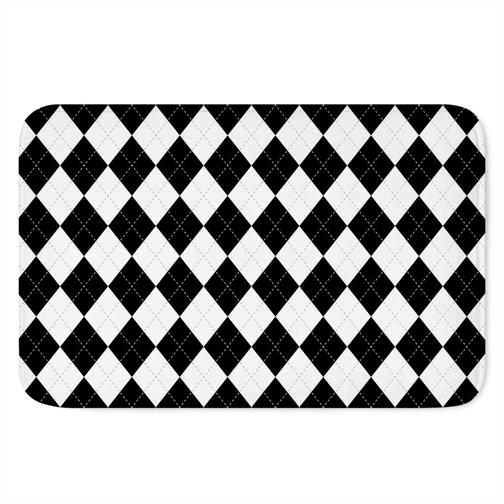 White And Black Argyle Pattern Print Indoor Door Mat