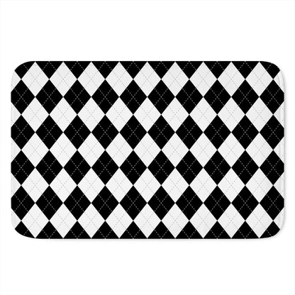 White And Black Argyle Pattern Print Indoor Door Mat