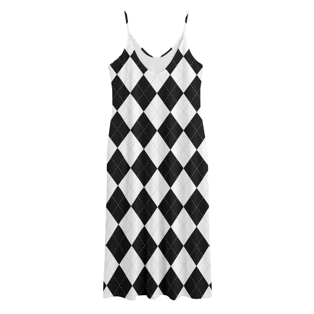White And Black Argyle Pattern Print Jersey Midi Cami Dress