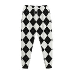 White And Black Argyle Pattern Print Jogger Pants