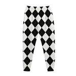 White And Black Argyle Pattern Print Jogger Pants