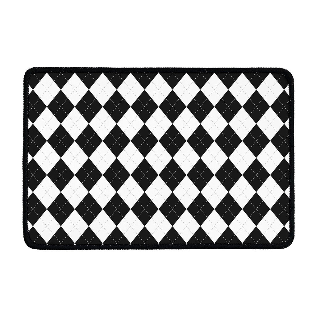 White And Black Argyle Pattern Print Kitchen Mat