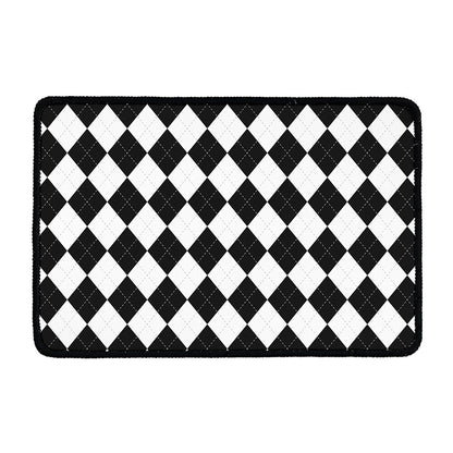 White And Black Argyle Pattern Print Kitchen Mat