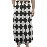 White And Black Argyle Pattern Print Lantern Pants